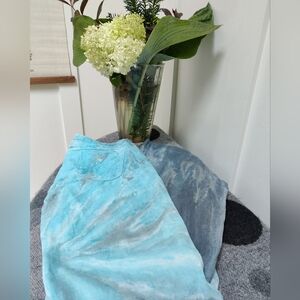 Guess Brittney Flare Y2K Wide Leg Blue Tie-Dye Linen Pants Size 27